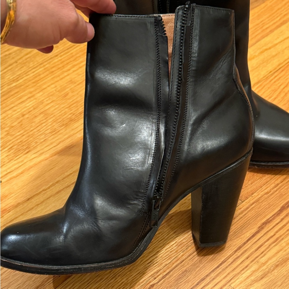Black Leather Frye heeled boots